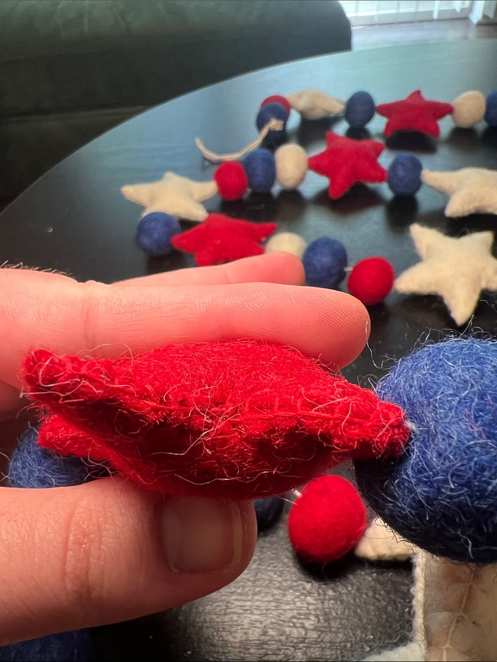Pair of Hand Stitched Felted Wool Red White Blue Patriotic Garland 4th of July - Picture 7 of 8